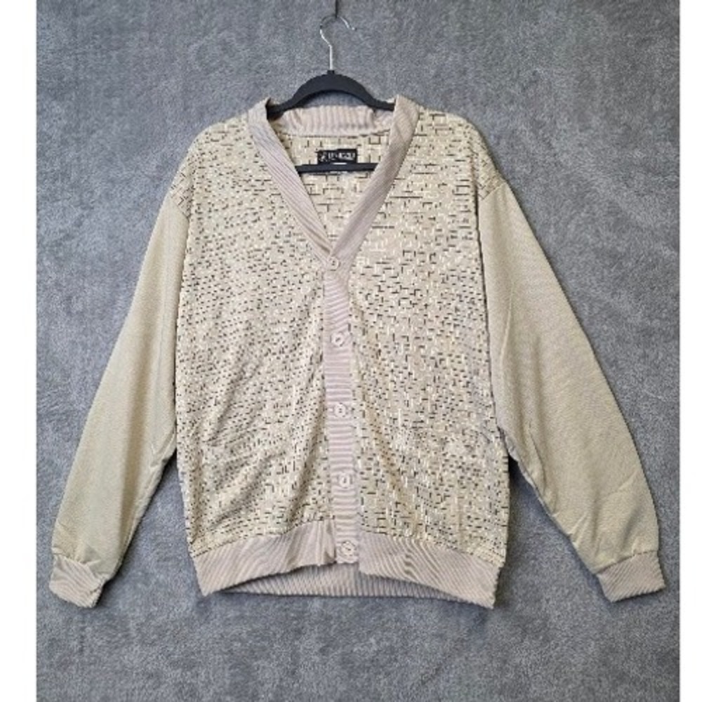 Haband Mens Cardigan Sweater Beige‎ Textured Knit Button Up Size M Grandpacoor